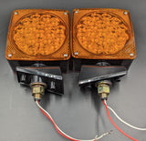 2X PAIR Dual Face Square Red Amber 45 LED Pedestal Fender Turn Light 4.5” Stud Mount Truck Bus