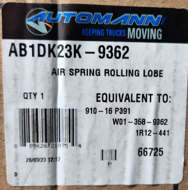 AB1DK23K-9362 Automann Air Spring Rolling Lobe 910-16 P391 W01-358-9362 1R12-441