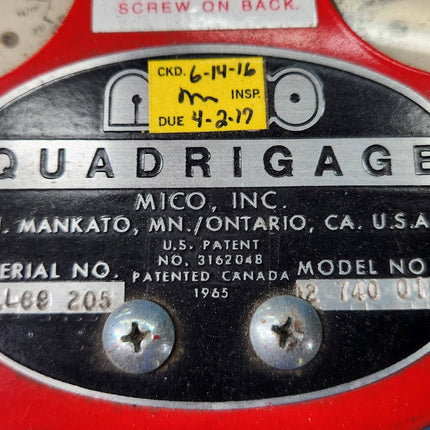 Mico Quadrigage Hydraulic Air Vacuum Pressure Tester Gauge 12" Hose 0-5000 PSI