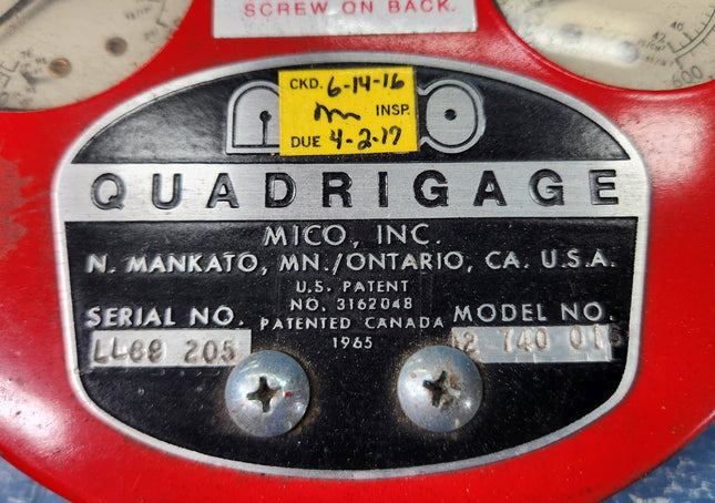 Mico Quadrigage Hydraulic Air Vacuum Pressure Tester Gauge 12" Hose 0-5000 PSI