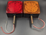 2X PAIR Dual Face Square Red Amber 45 LED Pedestal Fender Turn Light 4.5” Stud Mount Truck Bus