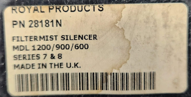 28181N Royal Filtermist Silencer F-600 Series 8/7, F-900 Series 8/7, F-1200