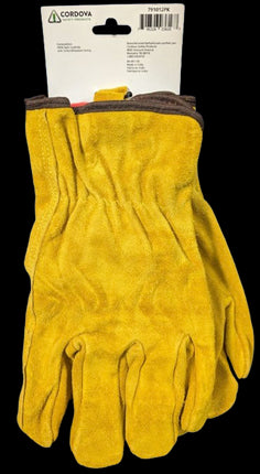 Lined 100% Split Cowhide Leather Gloves Driving, Construction, Farming LARGE 2 Pack