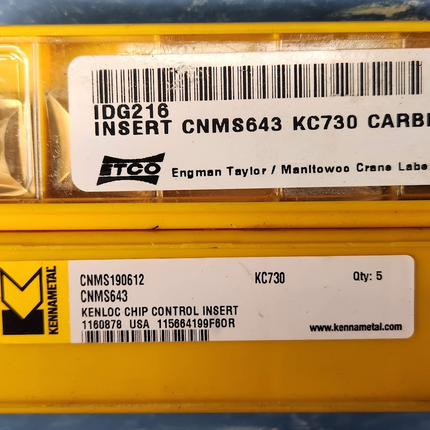 CNMS643 Kennametal Carbide Insert KC730 Grade Set of 5