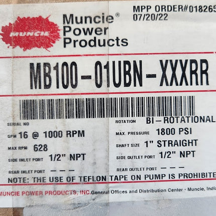 Muncie MB100-01UBN-XXXRR Hydraulic Motor PTO 96CC 1/2" NPT