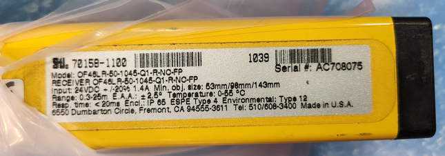 70157-1026 70158-1100 Omron STI Light Curtain Opto Fence Transmitter Receiver OF4600-50