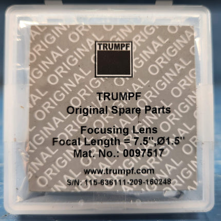 0097517 Trumpf Focusing Lens 7.5” Diameter 1.5” Focal Length Sealed