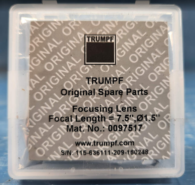 0097517 Trumpf Focusing Lens 7.5” Diameter 1.5” Focal Length Sealed