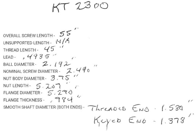 55" Kearney & Trecker 2300 Series Z-Axis Ball Screw Assembly