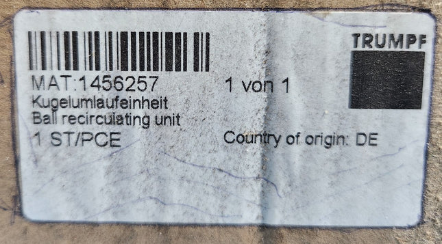 Trumpf Laser Ball Recirculating Unit For Y/Z Motor 1456257