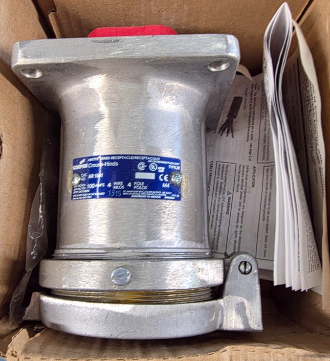 Crouse Hinds AR Receptacle AR1041 100-Amp Pin/Sleeve 100a 4w 4p 600vac