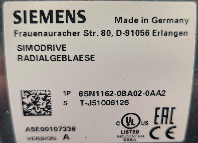 Siemens 6SN1162-0BA02-0AA2 SIMODRIVE 611 Mounted Fan Bower for Modules 300mm