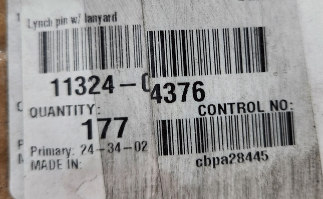 LOT OF 577 PCS - 24-34-02 ITW Lynch Pin with Lanyard 12"