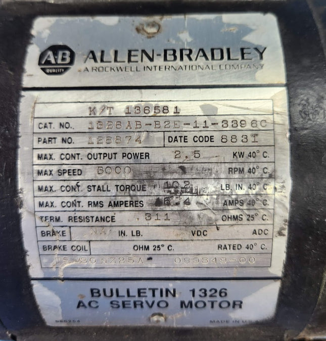 Allen Bradley 1326AB-B2E-11-3396C AC Permanent Magnet Servo Motor