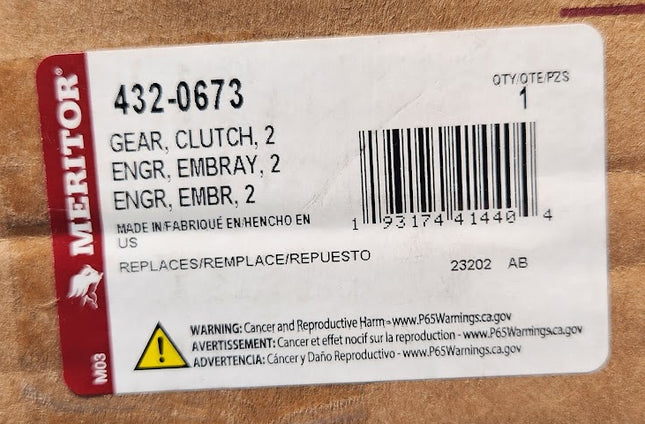 432-0673 Meritor 4320673 Fabco Clutch Gear 26 T OD 2.5-10 Spline Upper Shaft