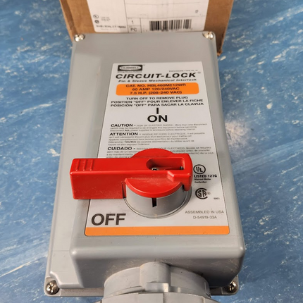 Hubbell HBL460MI12W Pin & Sleeve Mechanical Interlock Circuit-Lock 60A 120/240V 7.5HP Single Phase 3 Poles - getexcess