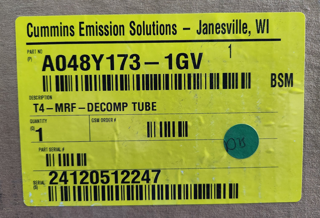 A048Y173-1GV Cummins Emmission T4-MRF-Decomp Tube