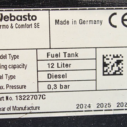 Webasto 12L Diesel Fuel Tank Kit 1322707C Plastic 9024013 405mm
