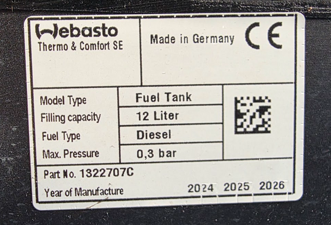 Webasto 12L Diesel Fuel Tank Kit 1322707C Plastic 9024013 405mm - getexcess