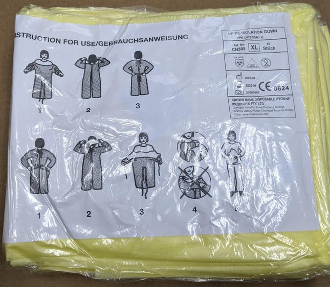 Isolation Gown PPE Category III 3 Disposable Yellow XL 100 PCS CASE