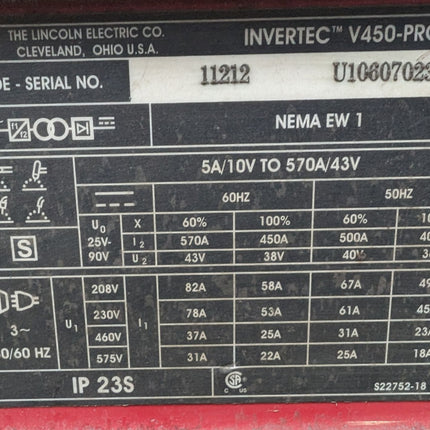 USED Lincoln Electric Invertec V450-PRO Welder with C type clamp