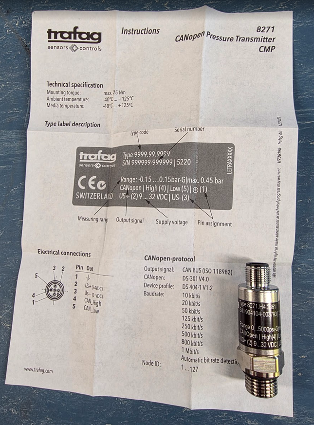 CMP 8271 CANopen Miniature Pressure Transmitter 5,000 psi Manitowoc 80139799 - getexcess