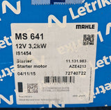 Mahle Letrika REMAN Starter Motor AZE4213 12V IS1454 MS641