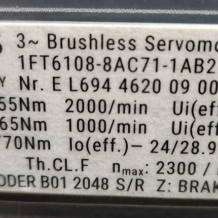 1FT6108-8AC71-1AB2 Siemens Brushless Servomotor