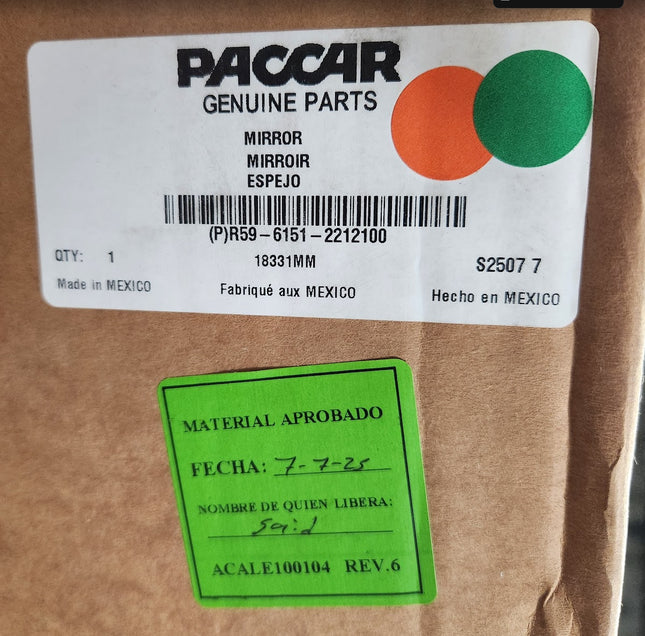 R59-6151-2212100 Paccar LH Mirror Rearview Peterbilt Aero Cab Motorized Heated