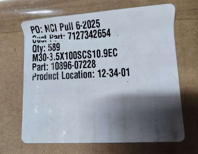 10896-07228 JH M30-3.5X100 Socket Head Cap Screw 10.9 EC