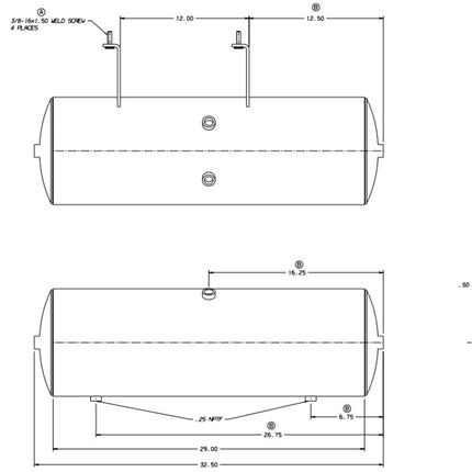 Air Brake Tank Reservoir 10” x 32.5” Steel Open Secondary w/ Brackets 150 PSI Blue Bird Bus Truck