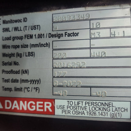 RopeBlock Cylindrical Overhaul Ball 9 TON SWL 10 TON WLL Manitowoc