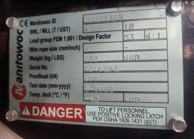 RopeBlock Cylindrical Overhaul Ball 9 TON SWL 10 TON WLL Manitowoc