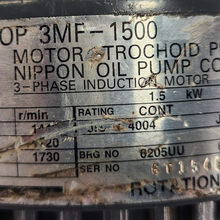 Nippon Motor Trichoid Pump TOP-3MF-1500 3-Phase Induction Motor Assembly