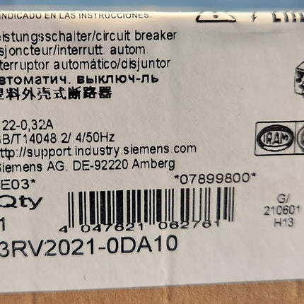 3RV2021-0DA10 Siemens Circuit Breaker Screw Connection 0.32A