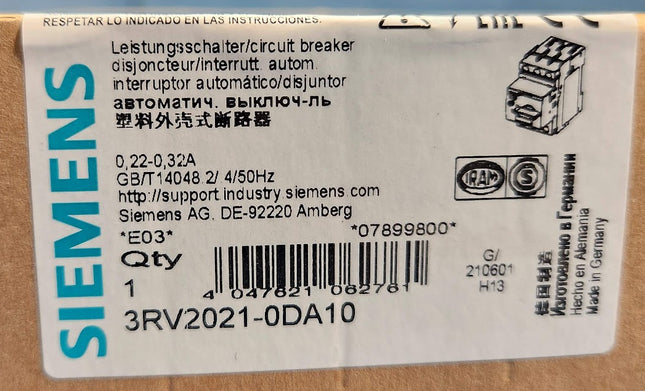 3RV2021-0DA10 Siemens Circuit Breaker Screw Connection 0.32A