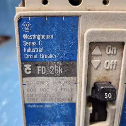 FD3050 Westinghouse Circuit Breaker 50A 600VAC 3 Pole FD 25k