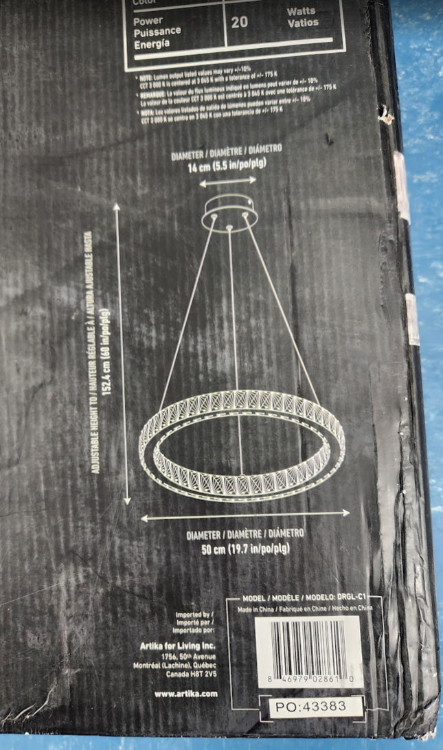 Artika Celebrity Integrated LED Pendant Light Glass Crystals Chrome OPEN BOX