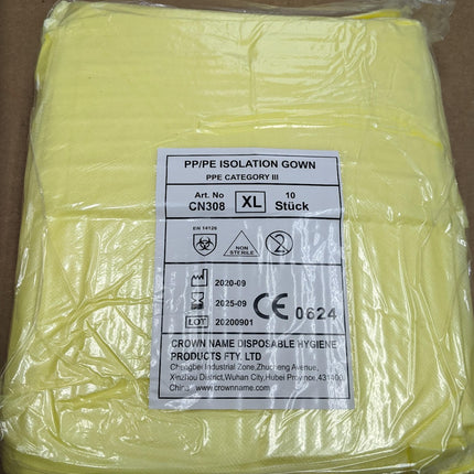 Isolation Gown PPE Category III 3 Disposable Yellow XL 100 PCS CASE