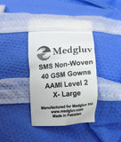 MedGluv Blue XL Premium Isolation Gown Elastic Wrist AAMI Level 2 MGGL24 100 pcs