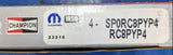 Set of 4 RC8PYP4 Chrysler Mopar Champion Spark Plug Set SPORC8PYP4