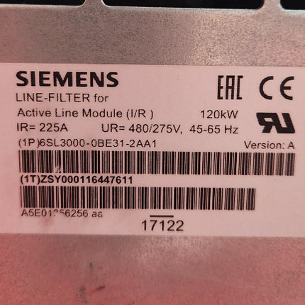 Siemens 6SL3000-0BE31-2AA1 120 kW Line Filter Active Line Module Noise