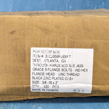 3/8 - 16 x 2" Grade 8 Flange Hex Head Bolt Black Zinc Plated - BOX of 10