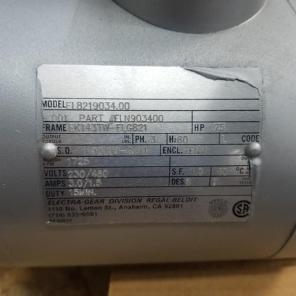 Electra-Gear Motor 0.75 HP 1725 RPM 230/460 V 3.0/1.5 A 60 HZ 3 PHASE - getexcess