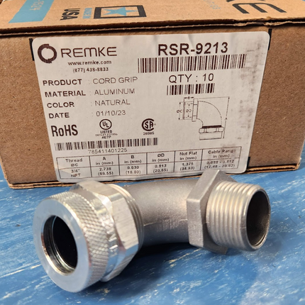 Remke RSR-9213 Tuff-Seal Cord Grip 90 Degree 3/4" Aluminum Box of 10