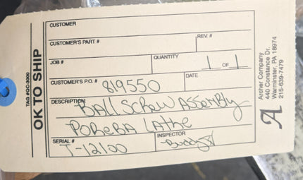 64" Poreba Lathe X-Axis Ball Screw Assembly