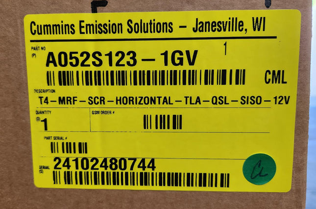 A052S123-1GV Cummins Emmission DPF T4 MRF SCR Horizontal TLA QSL SISO 12V 80057083