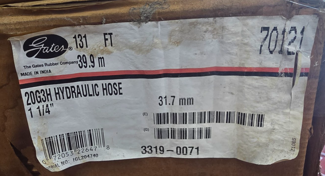 70121 Gates 3319-0071 20G3H Hydraulic Hose 1 1/4" 131 feet GLX Coupling - getexcess