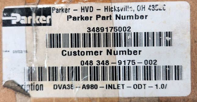 Parker Sectional Hydraulic Valve 3989175002 DVA35-A980 Inlet ODT 1.0