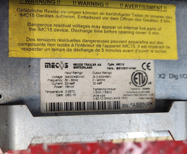 IMC15 Mecos Traxler AG BG10837-01NH Magnetic Bearing Motor Drive Controller